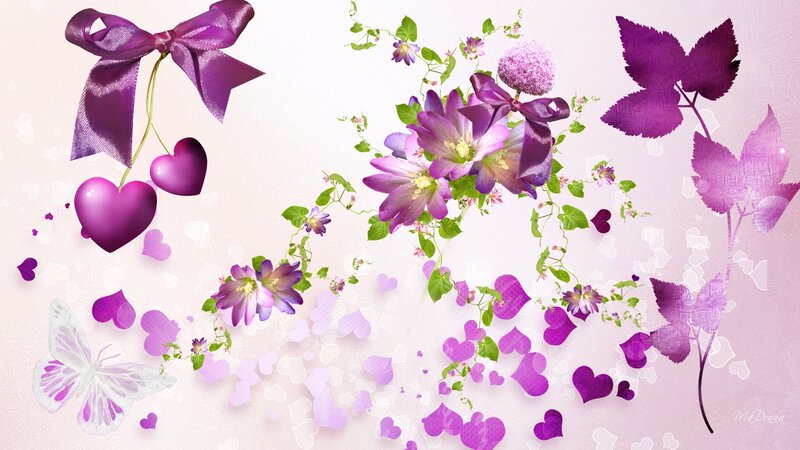 Purple Flowers and Hearts