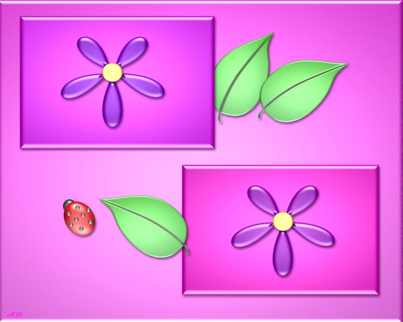 purple flowers and ladybug