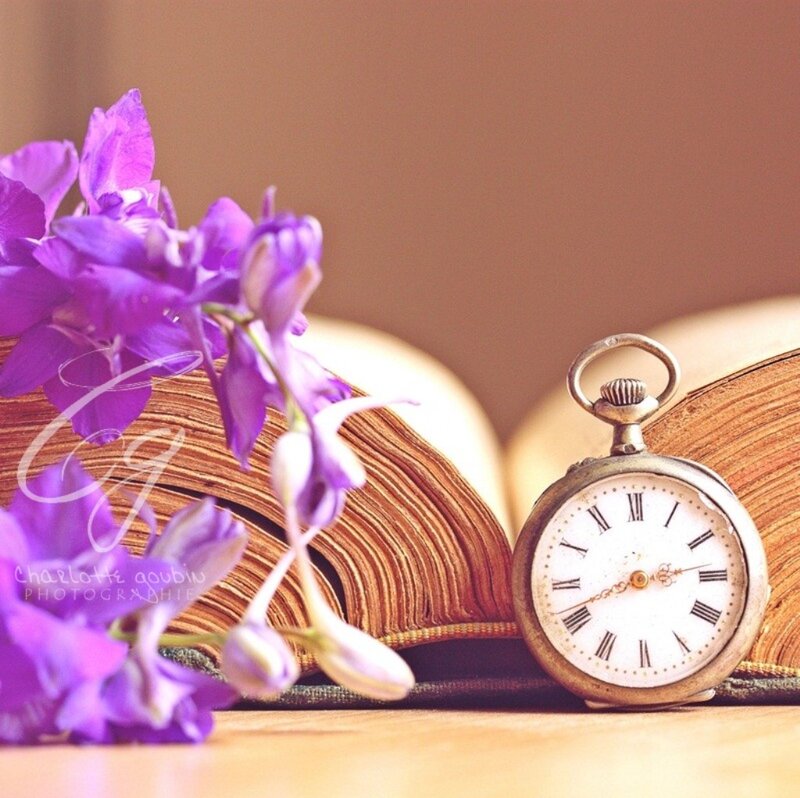 Purple Flowers and Pocket Watch — Serene