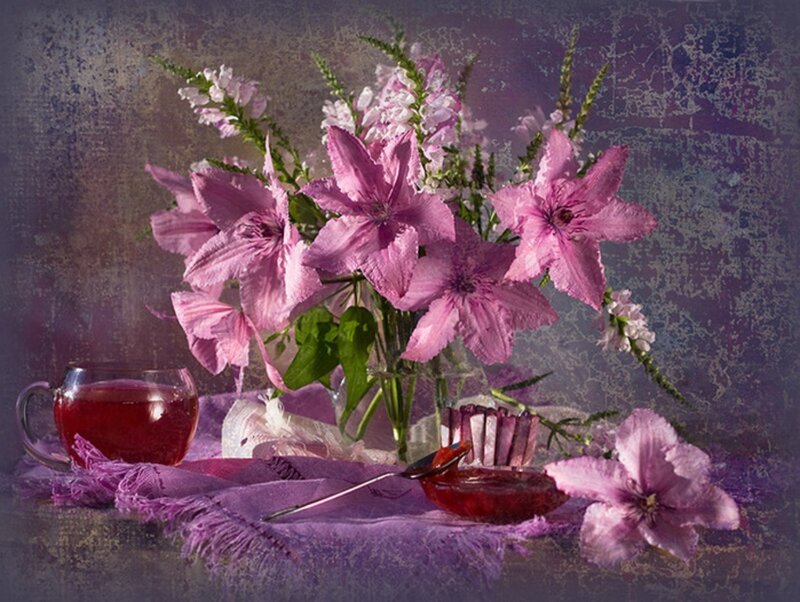 Purple Flowers and Tea