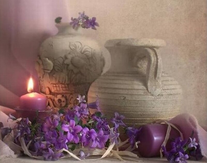 Purple Flowers and Vases