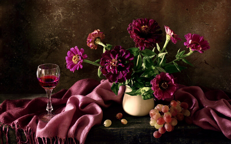 Purple Flowers and Wine
