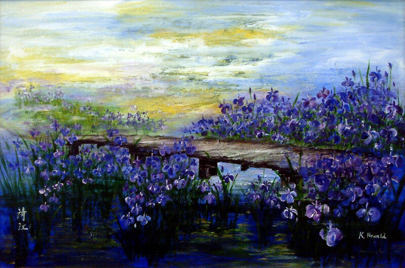 Purple Flowers by Water — Blue