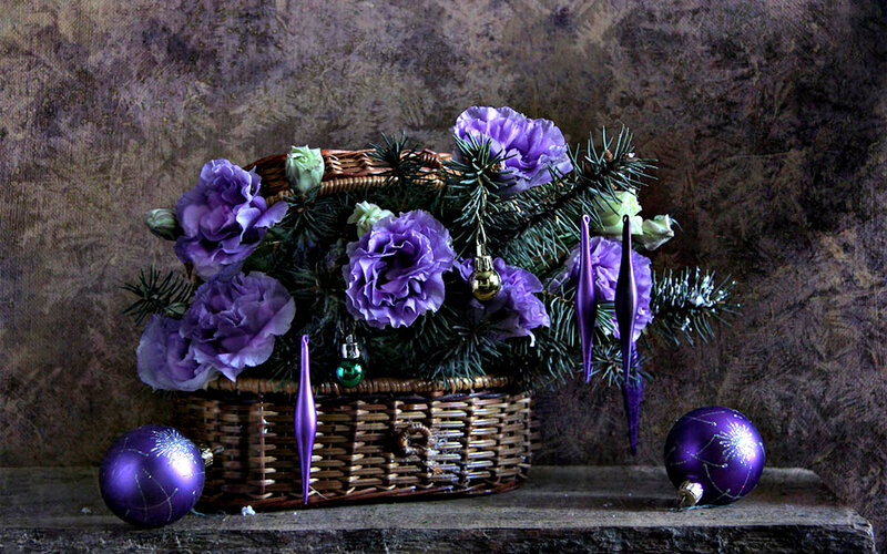 Purple Flowers in Basket — Festive