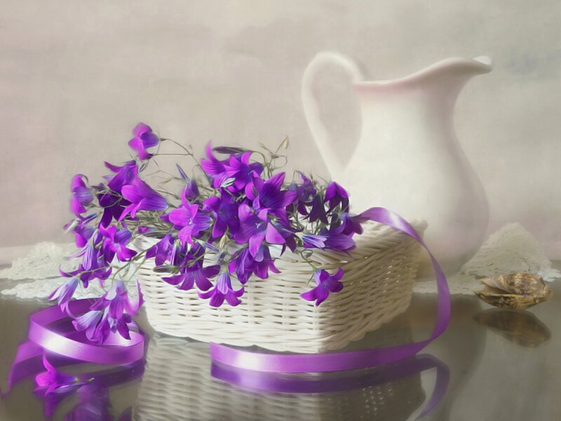 Purple Flowers in Basket — Serene