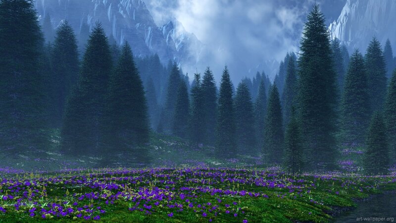 Purple Flowers in Forest — Serene, Night