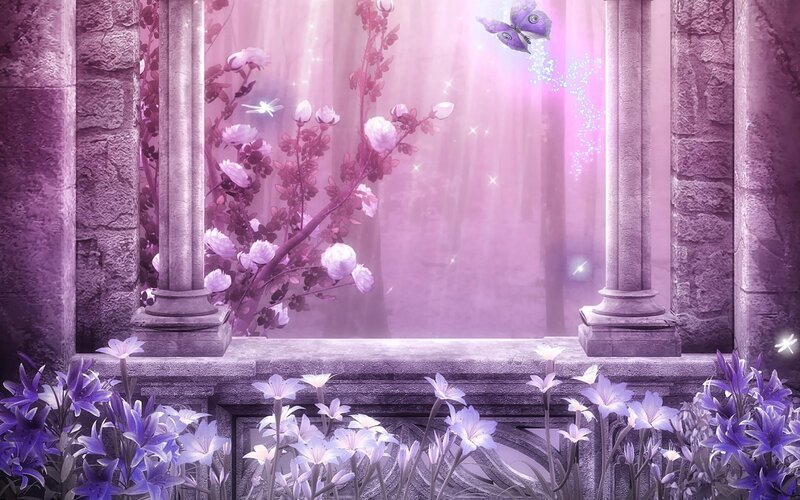 Purple Flowers in Stone Archway — Serene