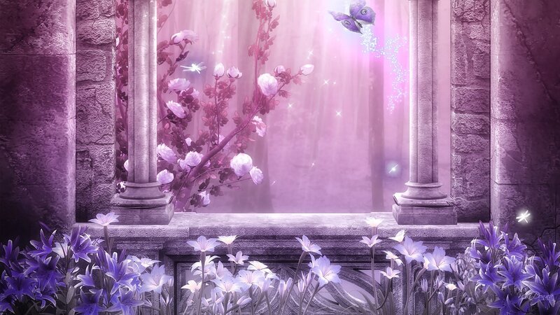 Purple Flowers in Stone Archway