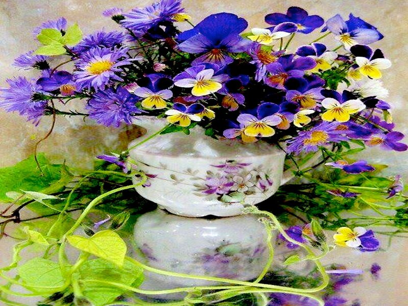 Purple Flowers in Teacup — Calm