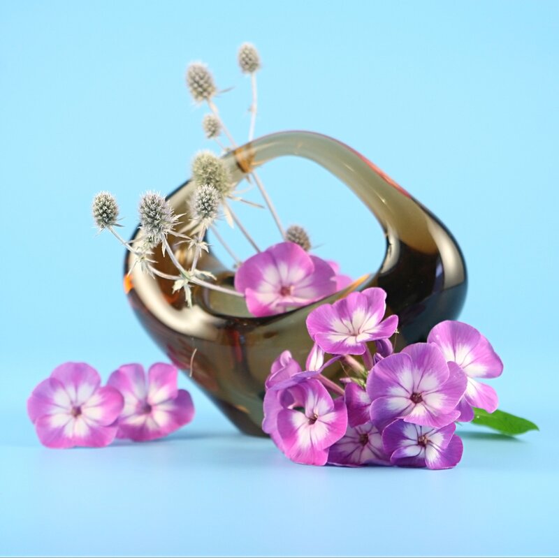 Purple Flowers in Vase — Blue, Serene, Photograph