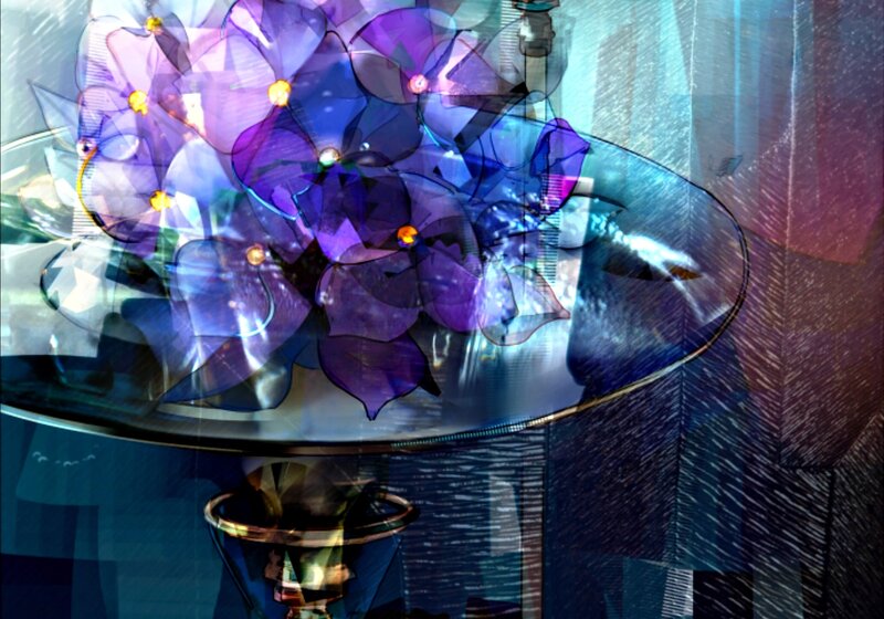 Purple Flowers in Vase — Dreamy, Digital Art