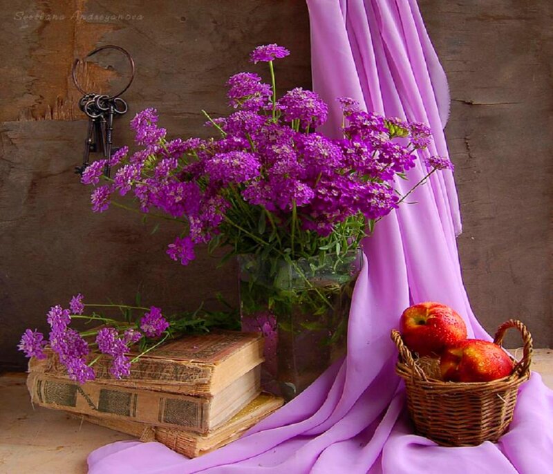 Purple Flowers in Vase — Serene, Photograph, Books