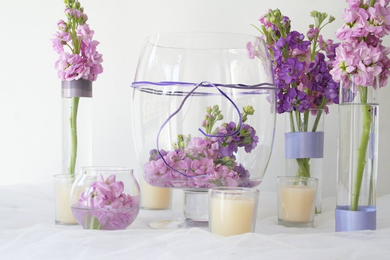 Purple Flowers in Vases — Serene, Photograph, Candles