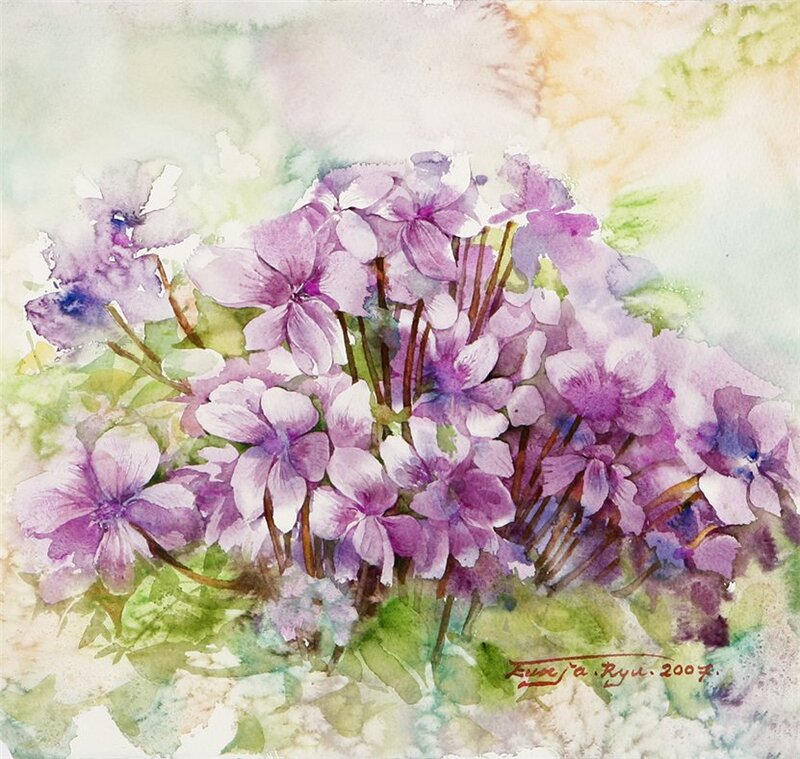 Purple Flowers in Watercolor