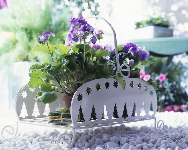 Purple Flowers in White Basket