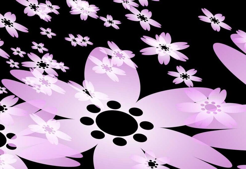Purple Flowers on Black — Calm, Vector Art
