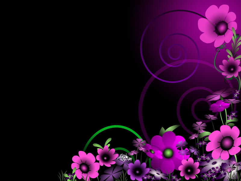 Purple Flowers on Black