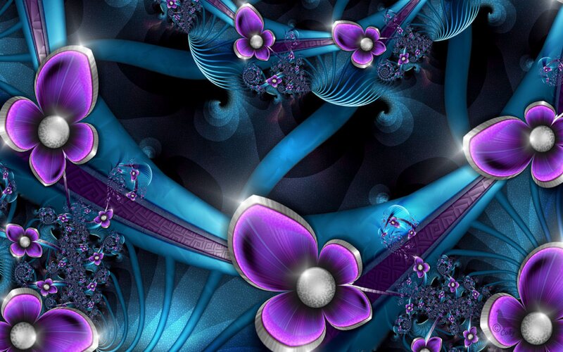 Purple Flowers on Blue Swirls — Dreamy