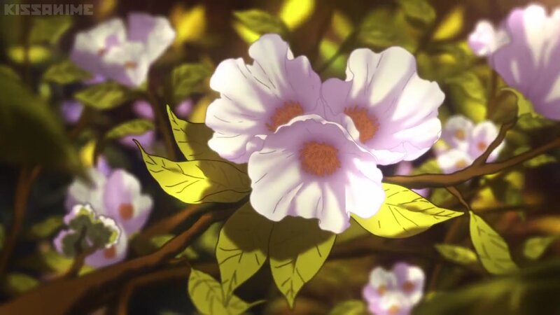 Purple Flowers on Branch — White