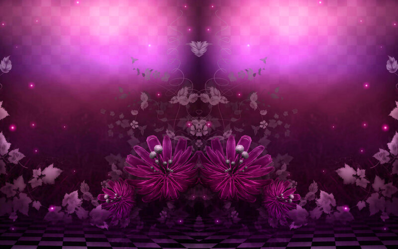 Purple Flowers on Checkered Floor
