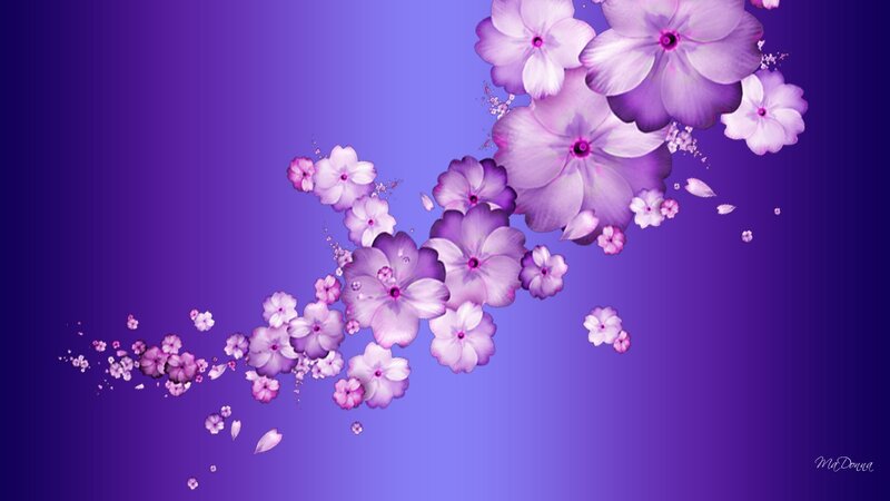 Purple Flowers on Purple Background — Serene, Digital Art, Petals
