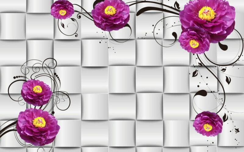 Purple Flowers on Wall — Decorative