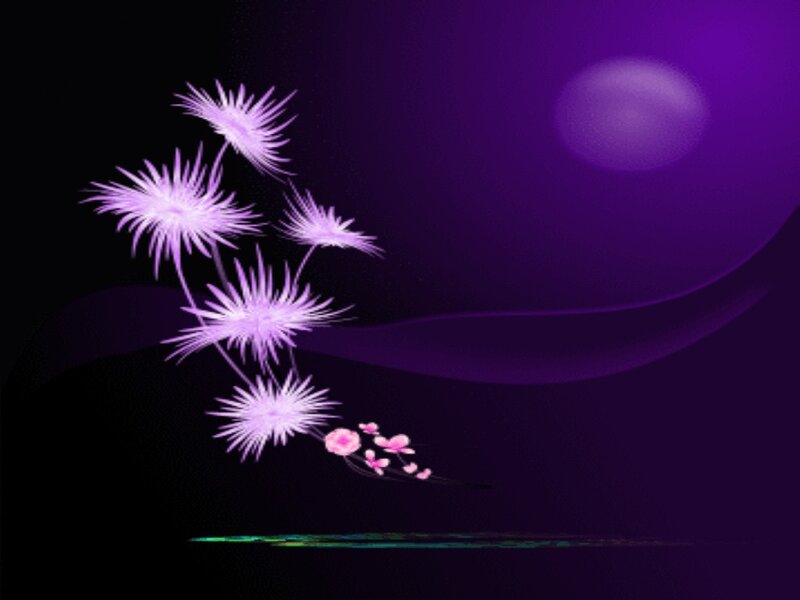 Purple flowers under moonlight