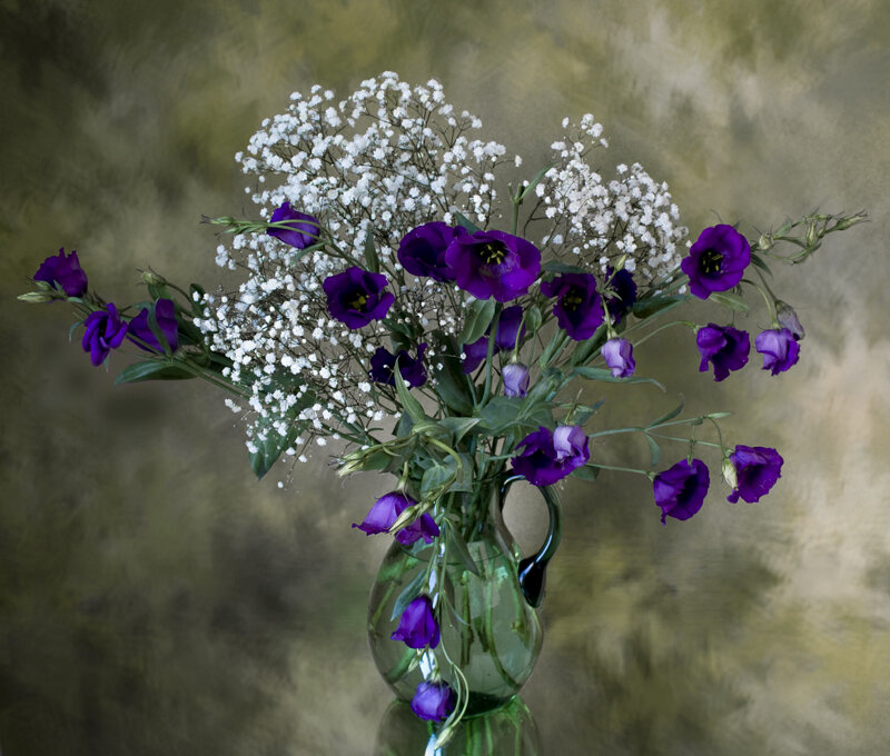 Purple flowers with baby's breath
