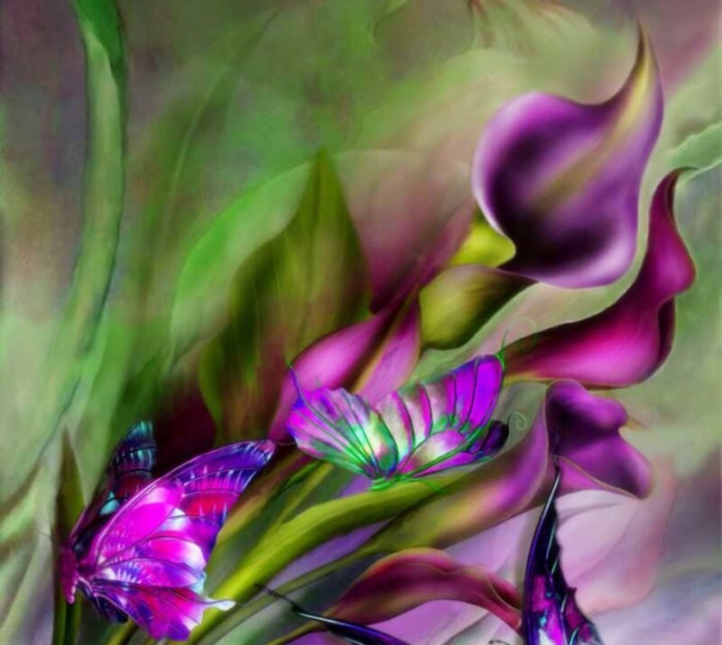 Purple Flowers with Butterflies — Dreamy