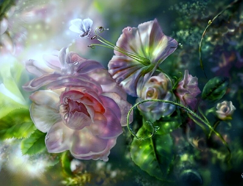 Purple Flowers with Butterfly — Serene, Spring