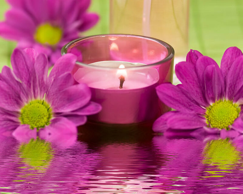 Purple Flowers with Candle