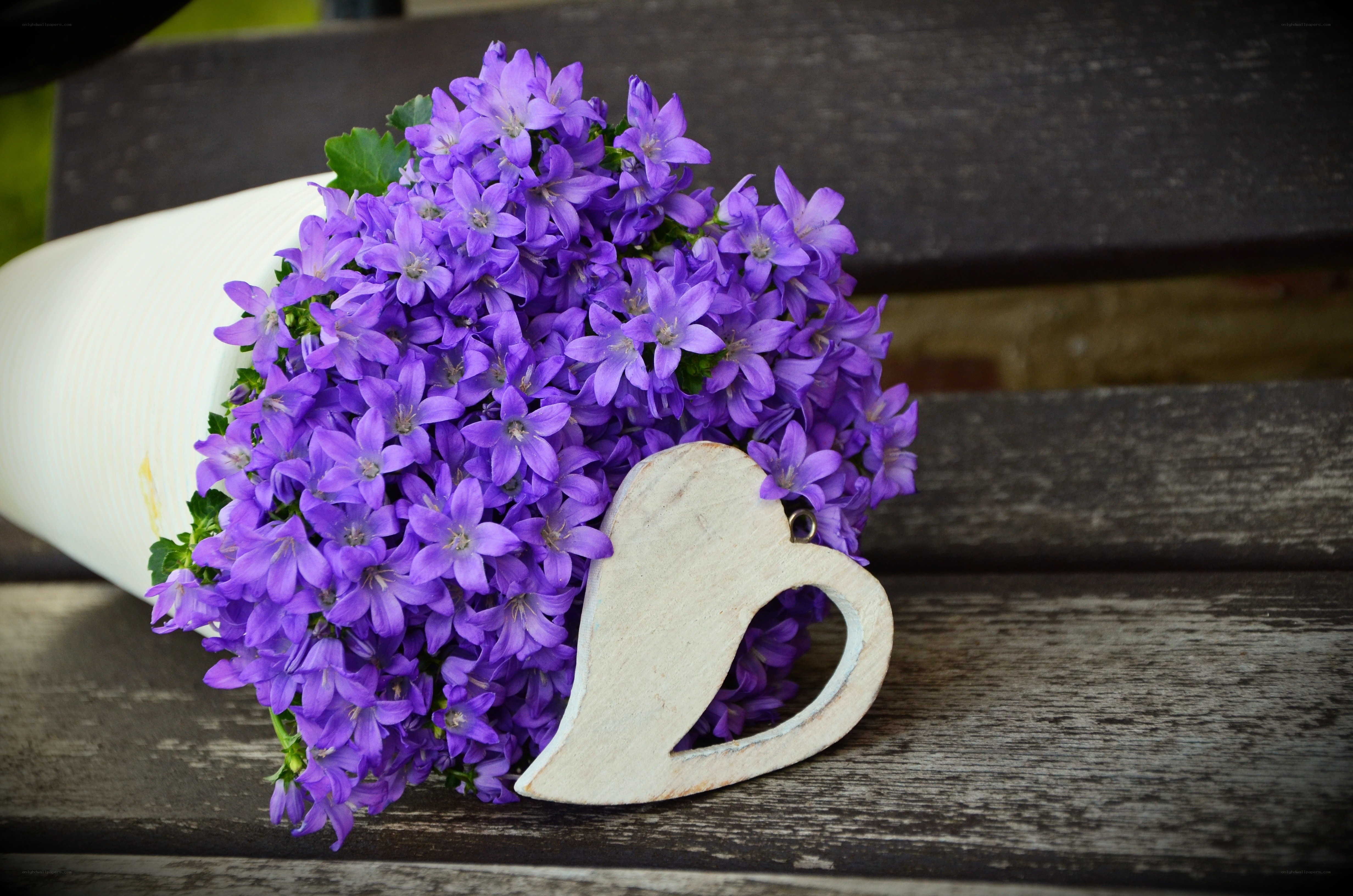 Purple flowers with heart decoration