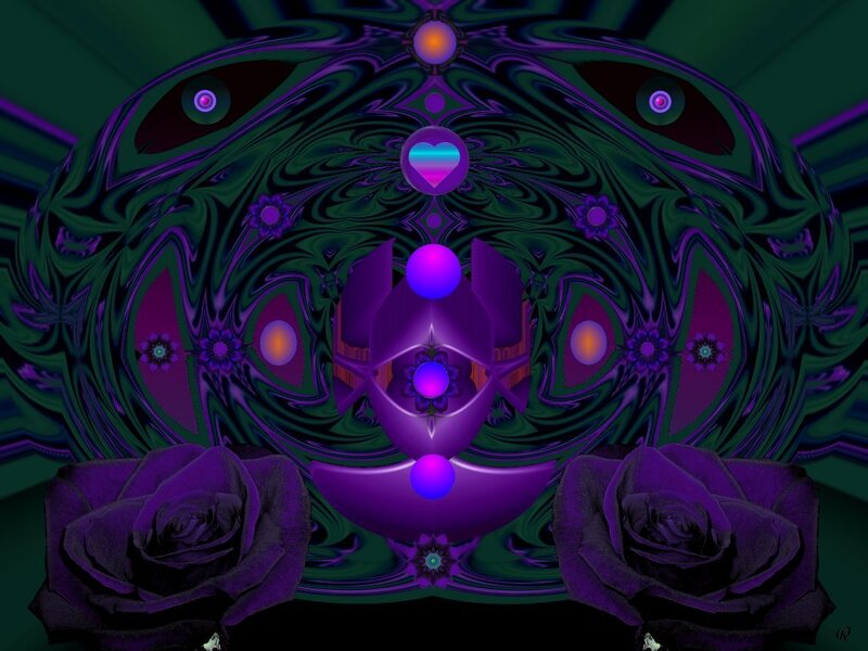 purple fractal art with roses