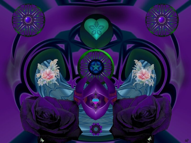 purple fractal art with roses