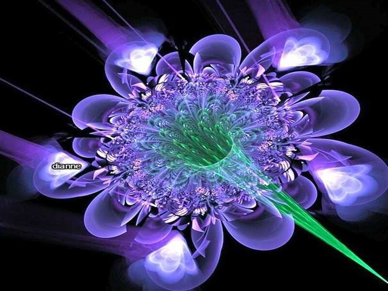Purple Fractal Flower — Dramatic, Digital Art, Green Light
