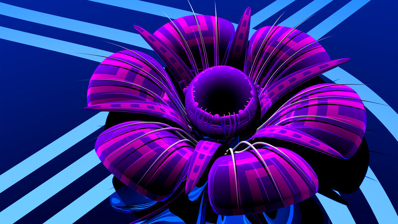 Purple Fractal Flower — Dramatic, Digital Art, Stripes