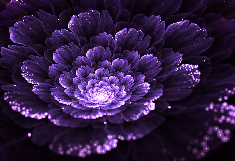 Purple Fractal Flower — Ethereal, Digital Art, Glowing Particles