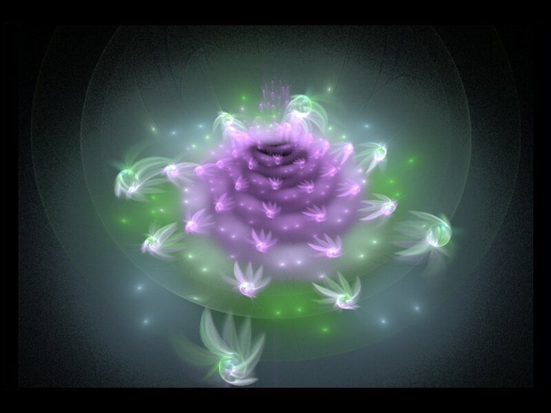 Purple Fractal Flower — Ethereal, Digital Art, Green Light