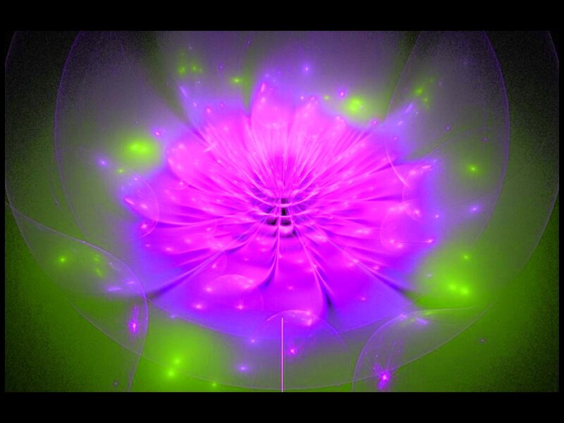 Purple Fractal Flower — Ethereal, Digital Art, Green Lights