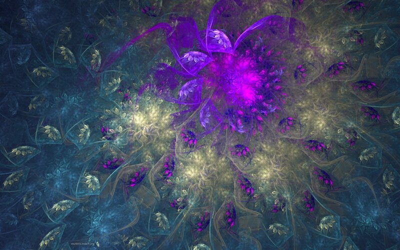 Purple Fractal Flower — Ethereal, Digital Art, Light, Petals, Blue