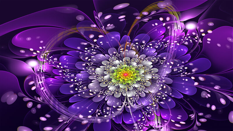Purple Fractal Flower — Hypnotic, Digital Art, Petals, Center, Light
