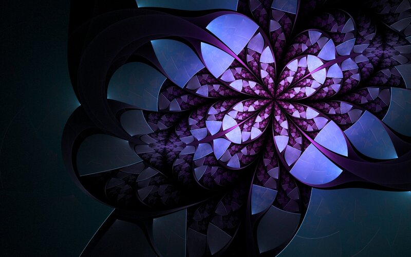 Purple Fractal Flower — Mystical, Digital Art, Light, Blue