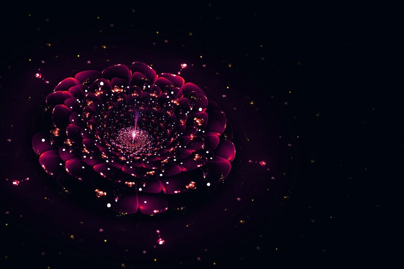 Purple Fractal Flower — Mystical, Night, Digital Art, Stars