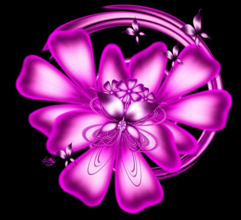 Purple Fractal Flower — Vibrant, Digital Art, Butterflies