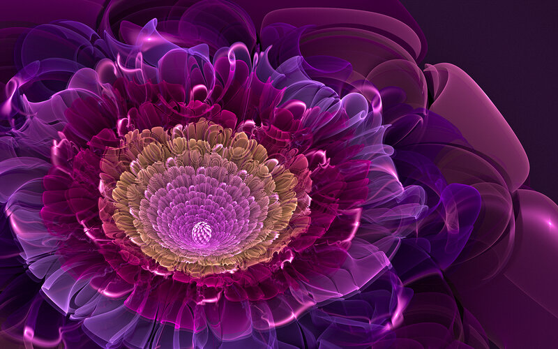 Purple Fractal Flower — Vibrant, Digital Art, Petals