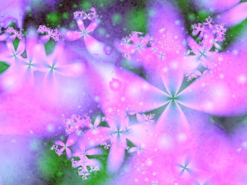 Purple Fractal Flowers — Dreamy, Digital Art, Green Background