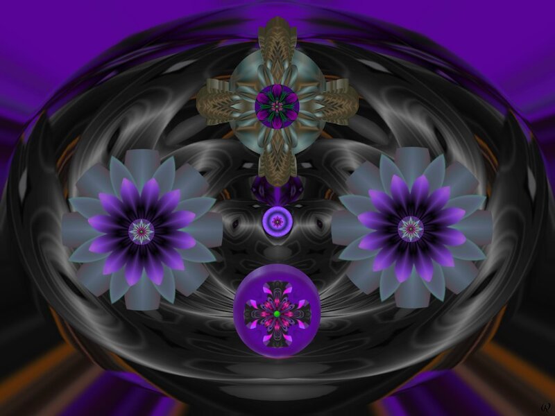 Purple Fractal Flowers — Hypnotic, Digital Art, Cross