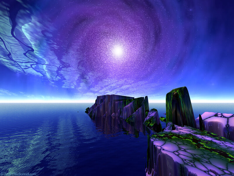 Purple galaxy over alien sea