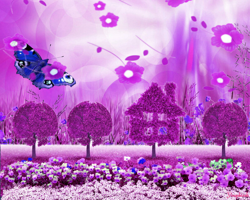 Purple Garden with Butterfly