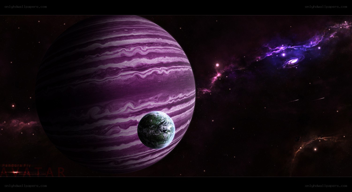 Purple gas giant with moon